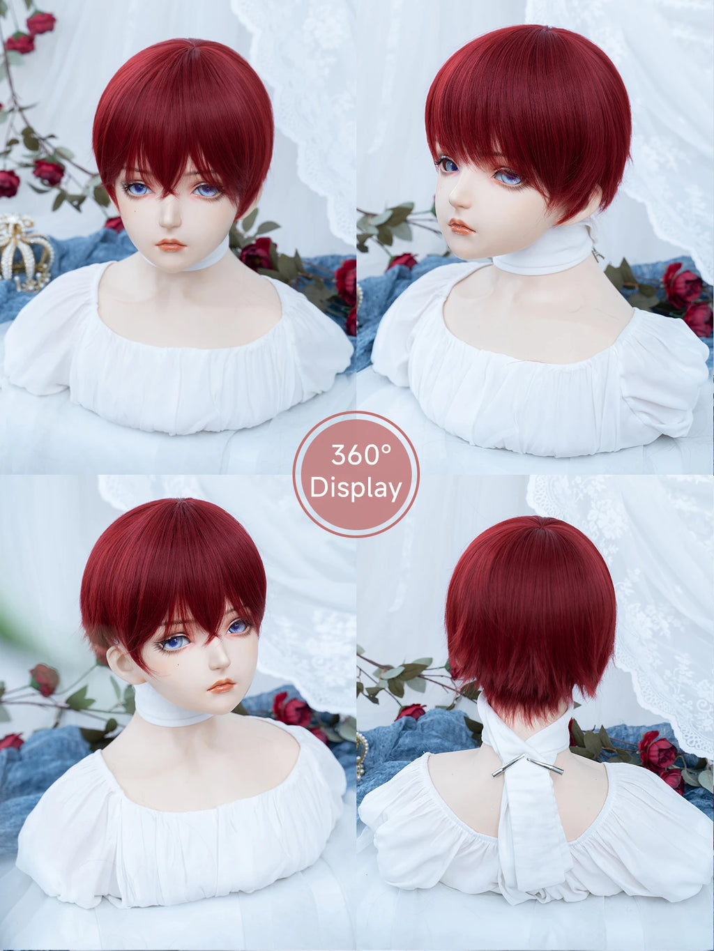 8Inch Wine Red Color Handsome Synthetic Wigs With Bangs Short Straight Hair For Man or Women Daily Use Cosplay Heat Resistant