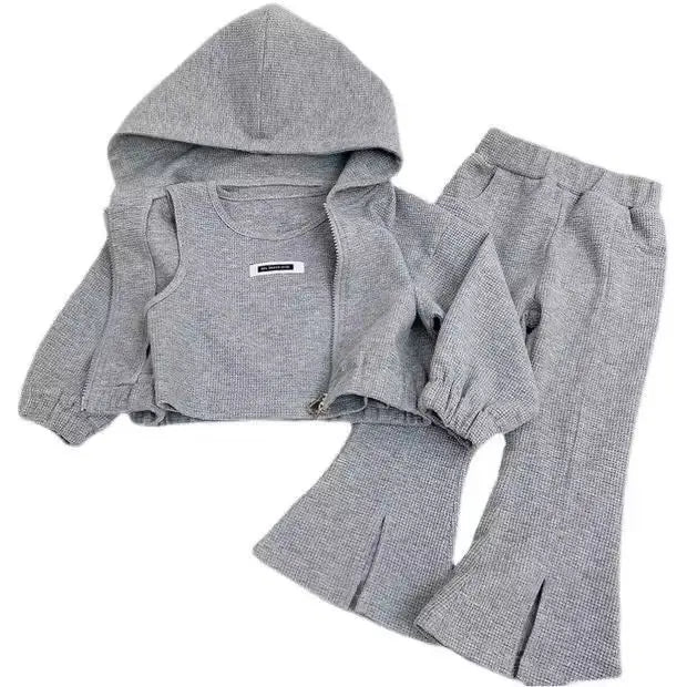 Girls Clothing Sets Toddler Baby Girls Clothes 3Pcs Outfit Kids Suit Clothes Knit Tops +Flared Pants+Coat Comfortable