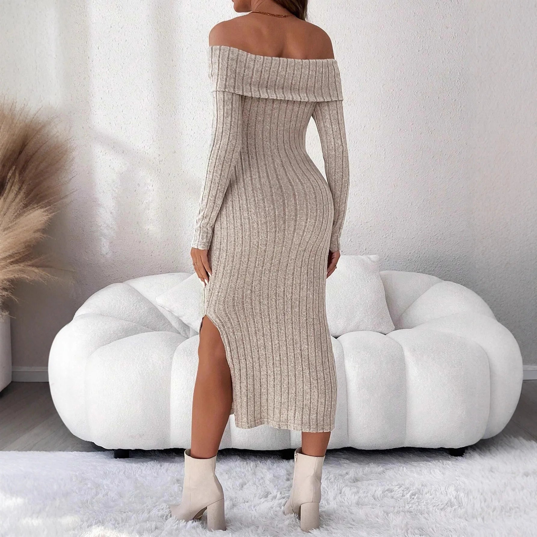 Maternity Pregnant Women Solid Knitted Dress Off Shoulder Slim Fit Long Sleeve Bodycon Dresses Spring Casual Pregnancy Clothing
