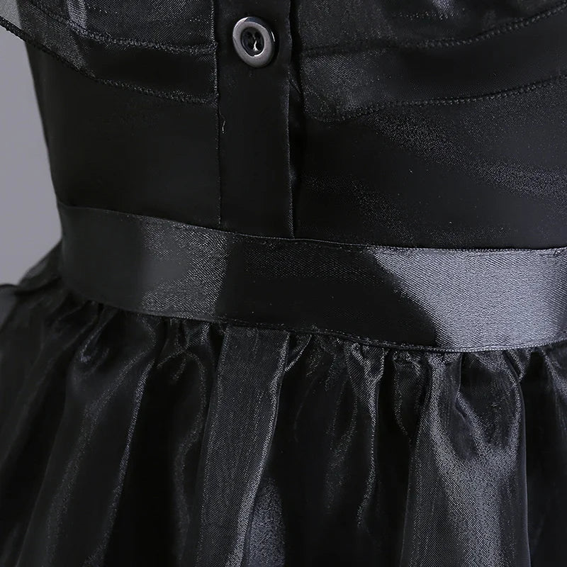 Wednesday Adams Cosplay Dresses 2025 New Girls Mesh Costume Vestidos Kids Carnival Easter Halloween Party Dress 4-12 Years