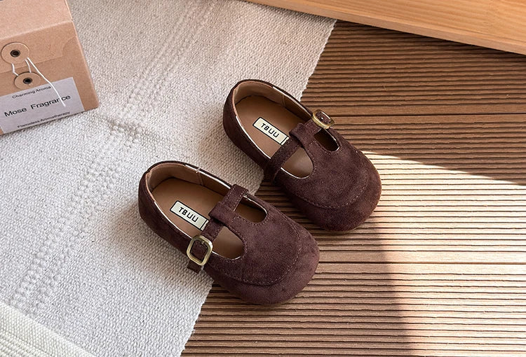Girls Leather Shoes Toddlers Flats Princess Sweet Little Kids Soft Shoes T-strap Retro Classic Children's Dress Shoes for Party