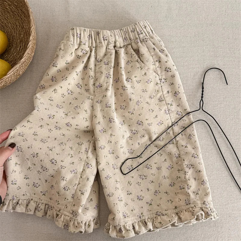 2026 Spring New Girls Cotton Loose Harem Pants Children Girl Clothes Casual Ankle-length Trousers Toddler Kids Corduroy Pants