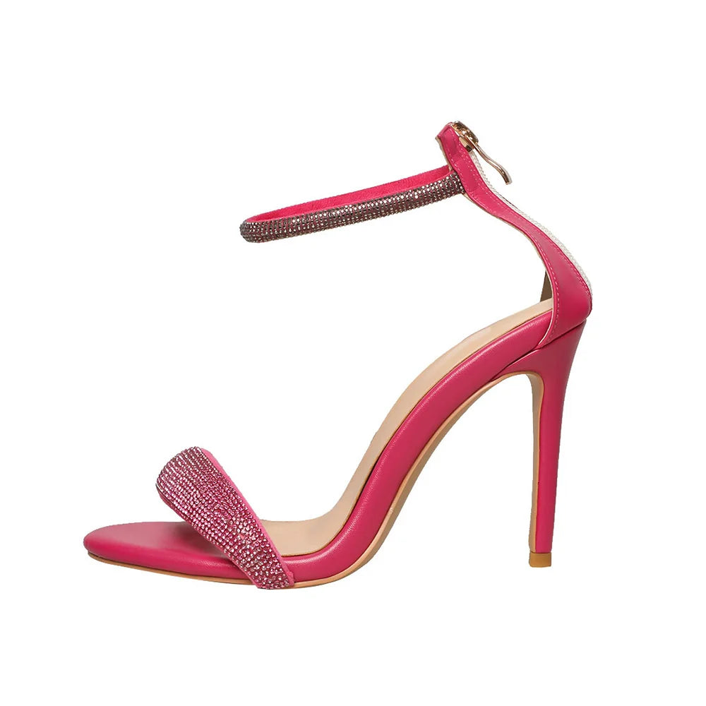 Sandals Women 2025 Concise Style One-strap Sandals for Girls Women Sexy Stiletto Heel Back Zip Cover Heels Summer Sandalias Gold