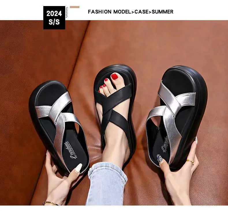 Women's Beach Sandals  New Thick Bottom Soft Sole Dress Fashionable Summer Platform Outdoor Slippers Sandalias De Mujer