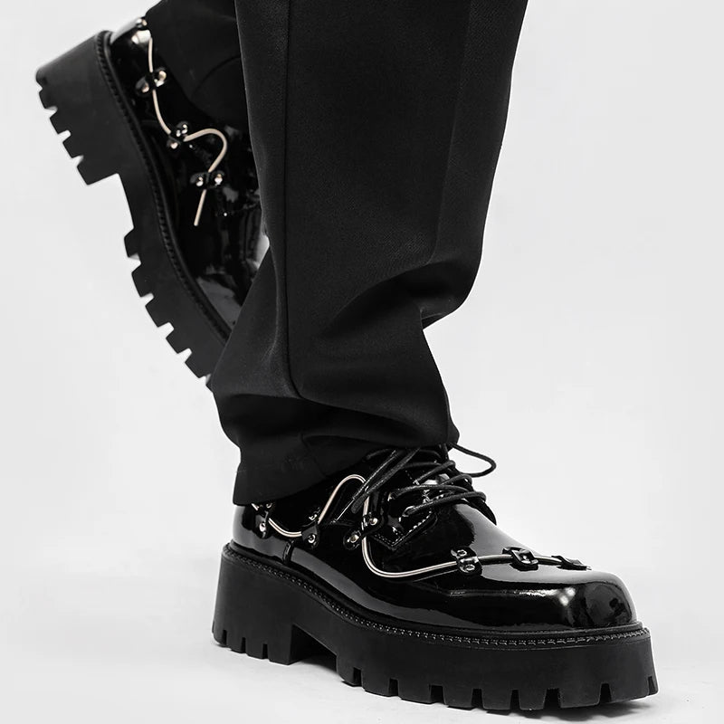 Brand New Black Brogue Shoes Men Classic Platform Oxford Dress Shoes Men Retro Patent Leather Footwear Low-Ankle Party Shoes