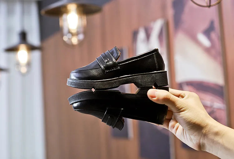 2025Kids Loafers Slip-on Pu Leather Shallow Black Brown Boys Girls Flat Shoes 21-36 Toddler Fashion Leisure Children Casual Shoe