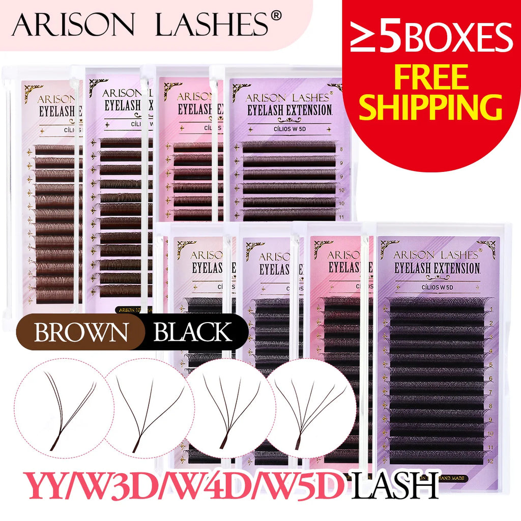 ARISON YY Lashes and 3D/4D/5D W Shape Lashes Brasileiro Premade Volume Eyelashes Extension Soft Thin Easily Grafting Extension