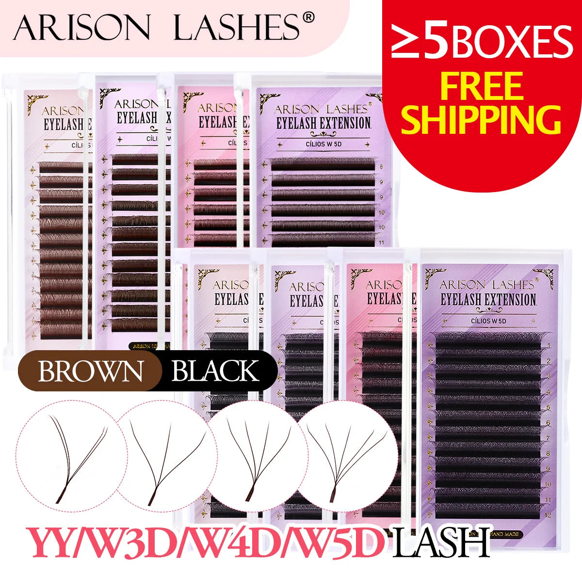 ARISON YY Lashes and 3D/4D/5D W Shape Lashes Brasileiro Premade Volume Eyelashes Extension Soft Thin Easily Grafting Extension