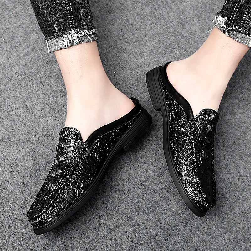 Black Half Shoes for Men Leather Shoes Men Mules Casual Shoes Men Fashion Social Big Size Mocassin Elegantes Walking Shoes