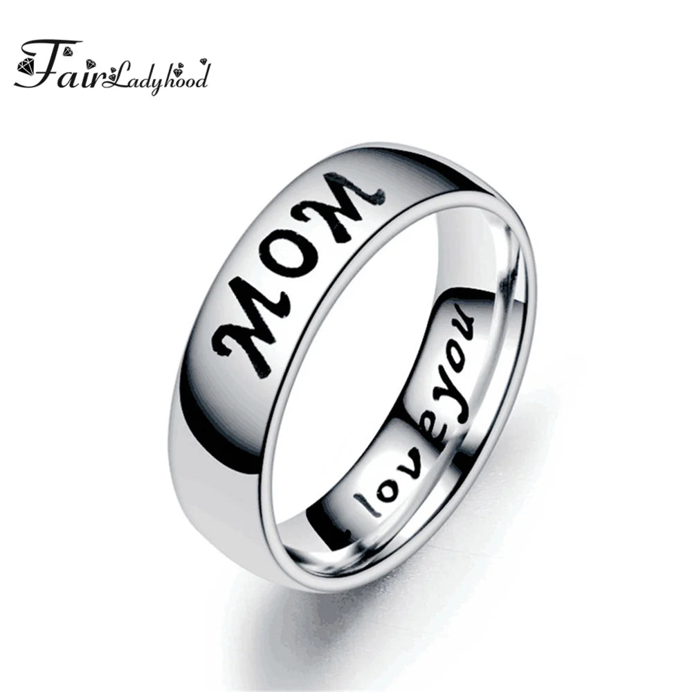 FairLadyHood Classic Stainless Steel Rings "love You MOM DaD SON DAUGHTER" Family Member Rings For Women Man Rings Jewelry
