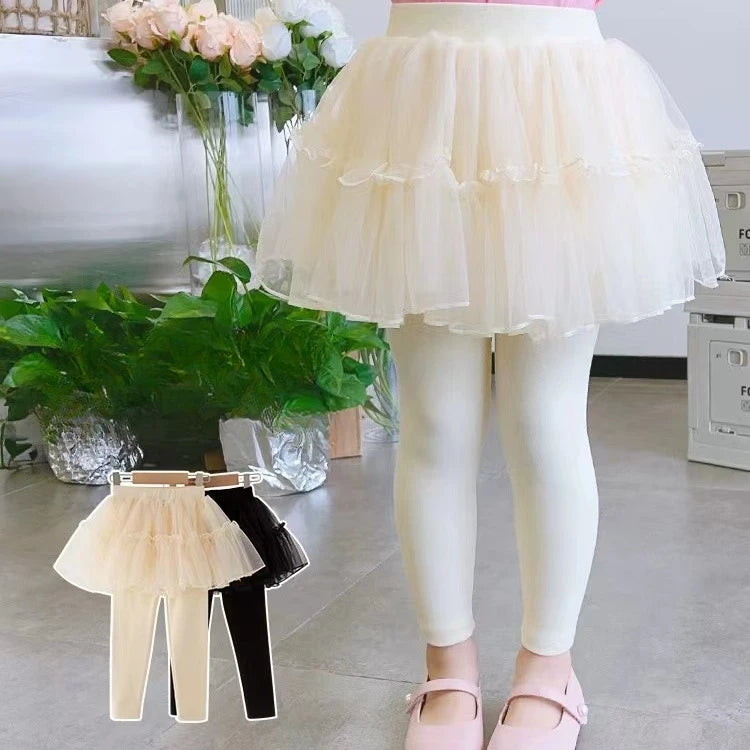 Kids Leggings Two Fake Culottes for Kids Mesh Girls' Trouser Skirts Baby Girl Clothes Leggings for Girls 2 To 7 Years