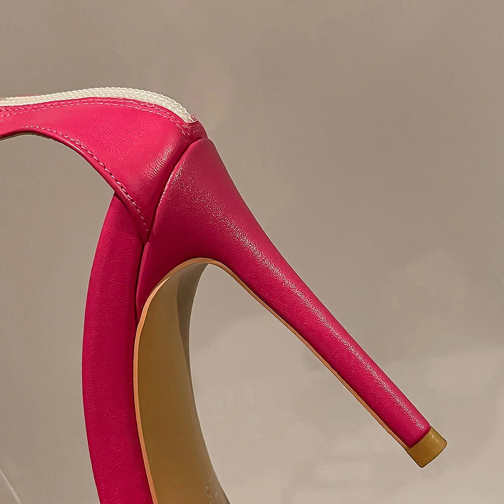 Sandals Women 2025 Concise Style One-strap Sandals for Girls Women Sexy Stiletto Heel Back Zip Cover Heels Summer Sandalias Gold