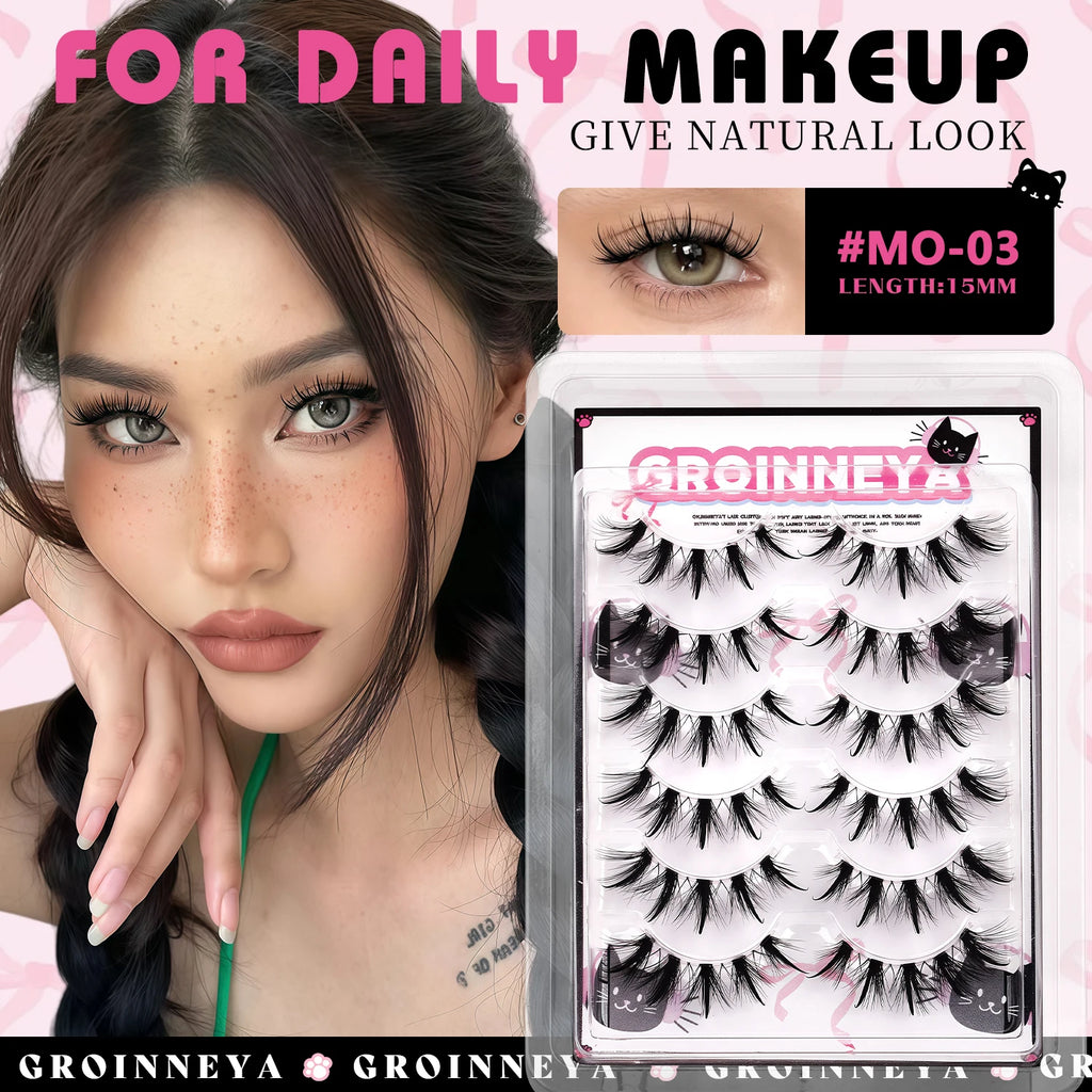 GROINNEYA Manga Lashes 3D Natural False Lashes Soft Cross Wispy Natural Eyelashes Cat Eye Lashes 3d Faux Mink Lashes