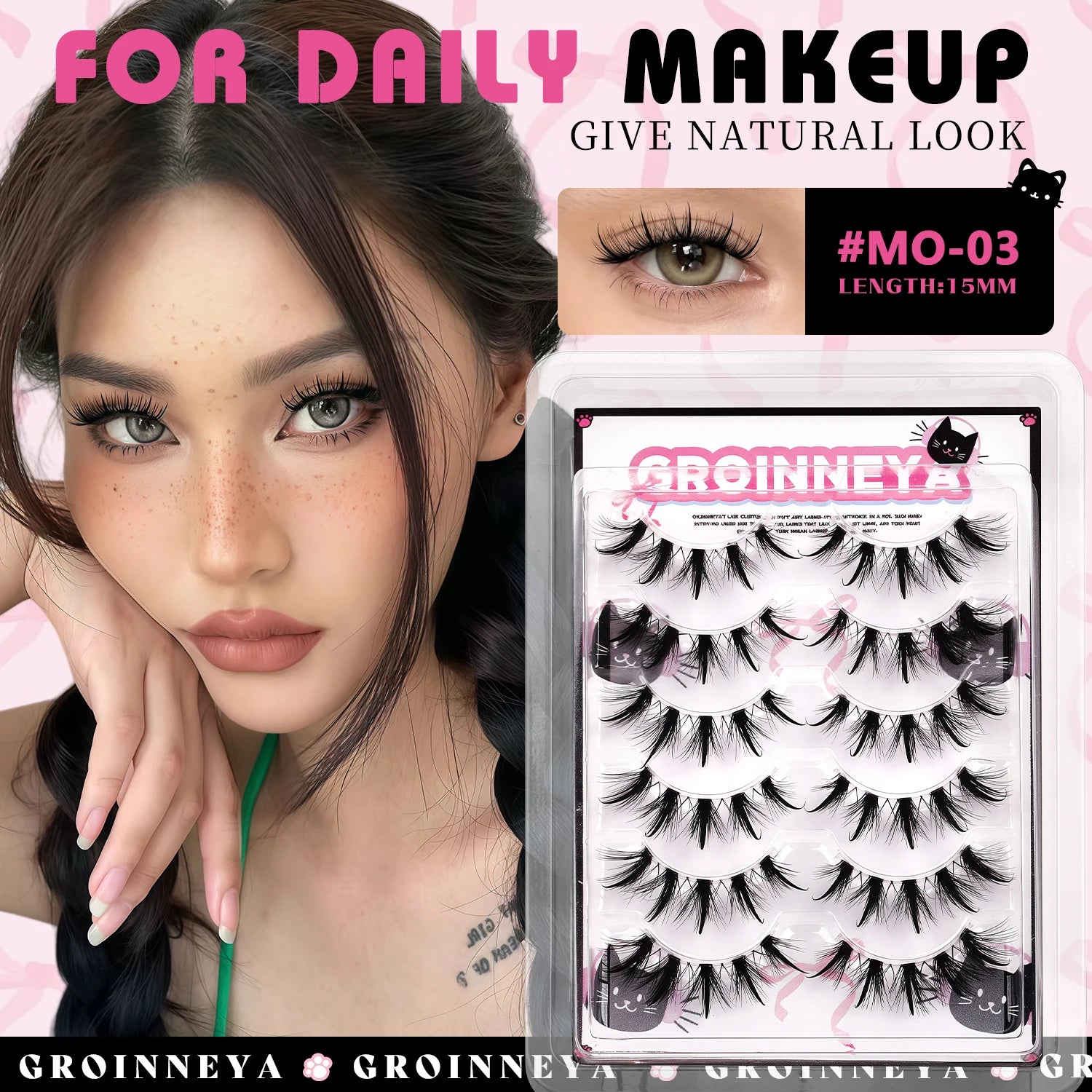 GROINNEYA Manga Lashes 3D Natural False Lashes Soft Cross Wispy Natural Eyelashes Cat Eye Lashes 3d Faux Mink Lashes