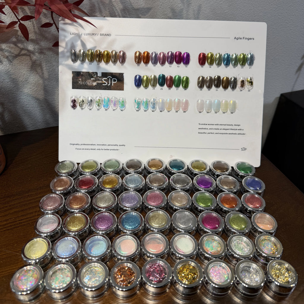 Nail Art Set, 54 Colors Magic Mirror Powder Moonlight Opal Champagne Gold Silver Color Metal Aurora, Nail Polish Kit