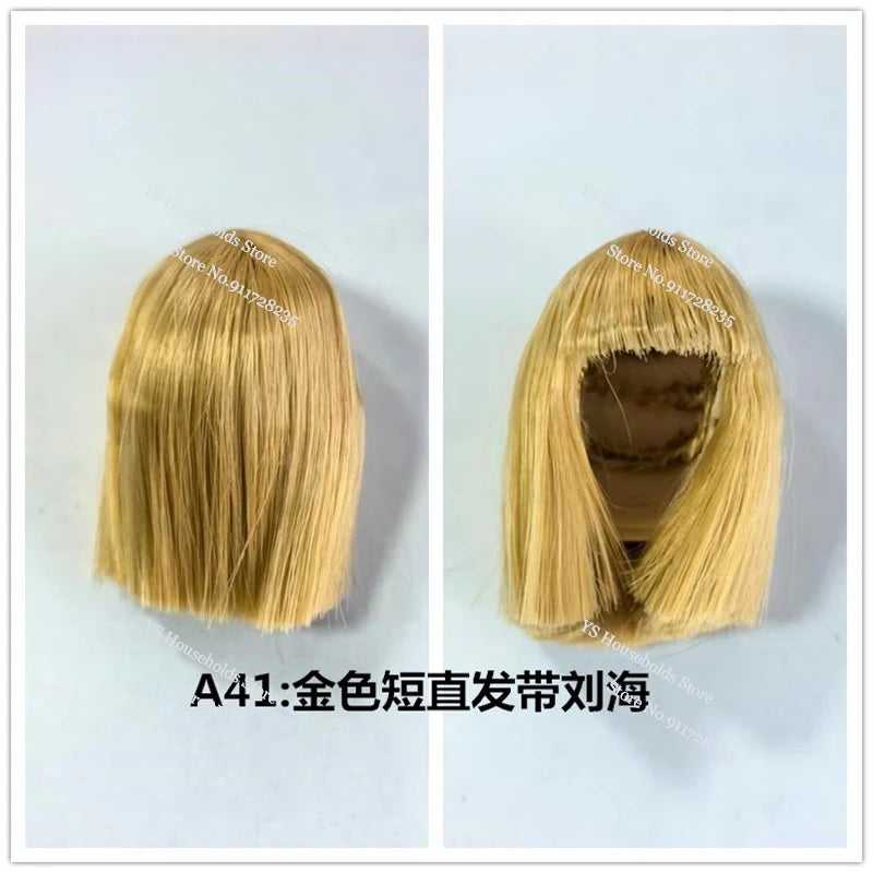 1/6 Female Soldier Head Sculpt Decor Wig Green/Blue/Red/Gray Hair Model Toys Accessory For 12inch Bald Sculpture Decoration