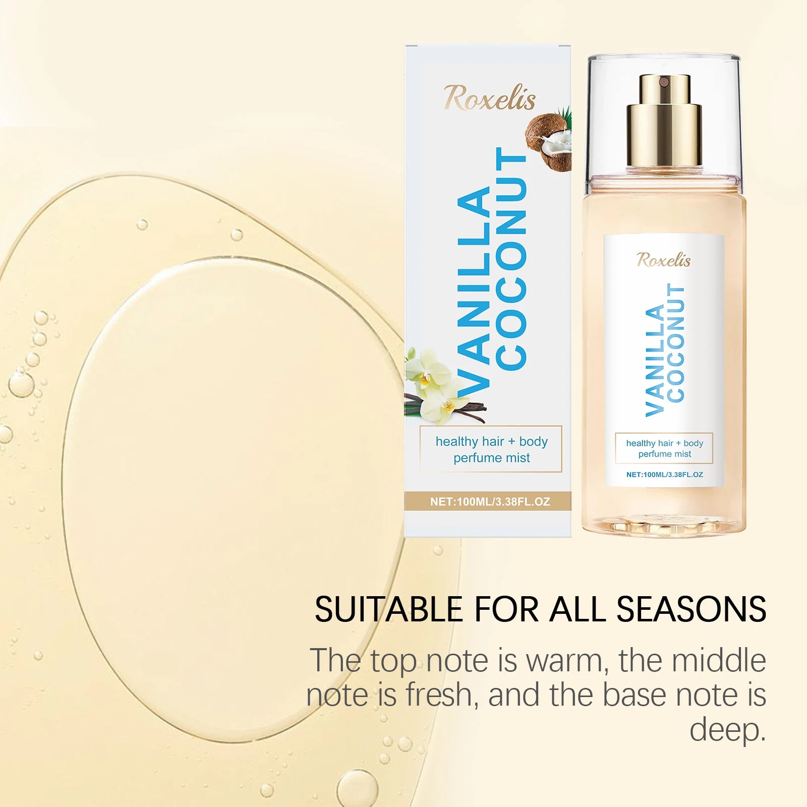 Vanilla Coconut Body Mist: Long-Lasting Fragrance, Unique Charm, Fresh & Romantic Travel-Friendly Portable Perfume