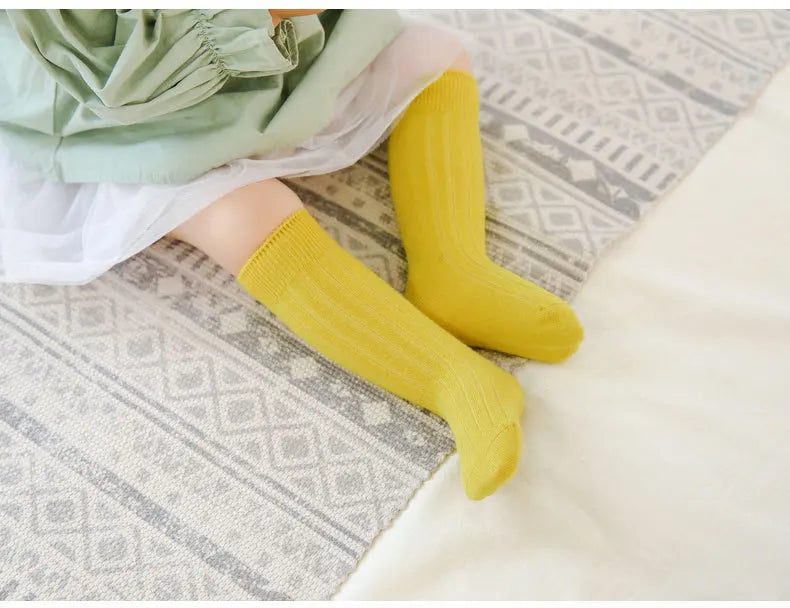 Baby Socks Newborn Kids Infant Girls Boys Knee High Sock Toddler Girl Solid Cotton Stripe Plain Long Sock For 0-3Years Children