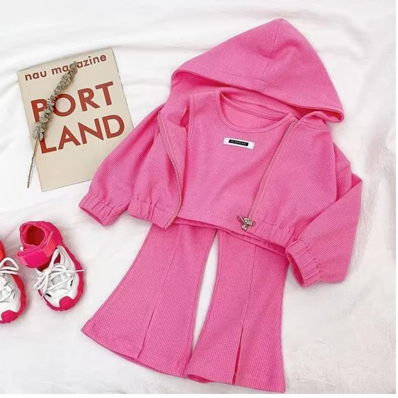 Girls Clothing Sets Toddler Baby Girls Clothes 3Pcs Outfit Kids Suit Clothes Knit Tops +Flared Pants+Coat Comfortable