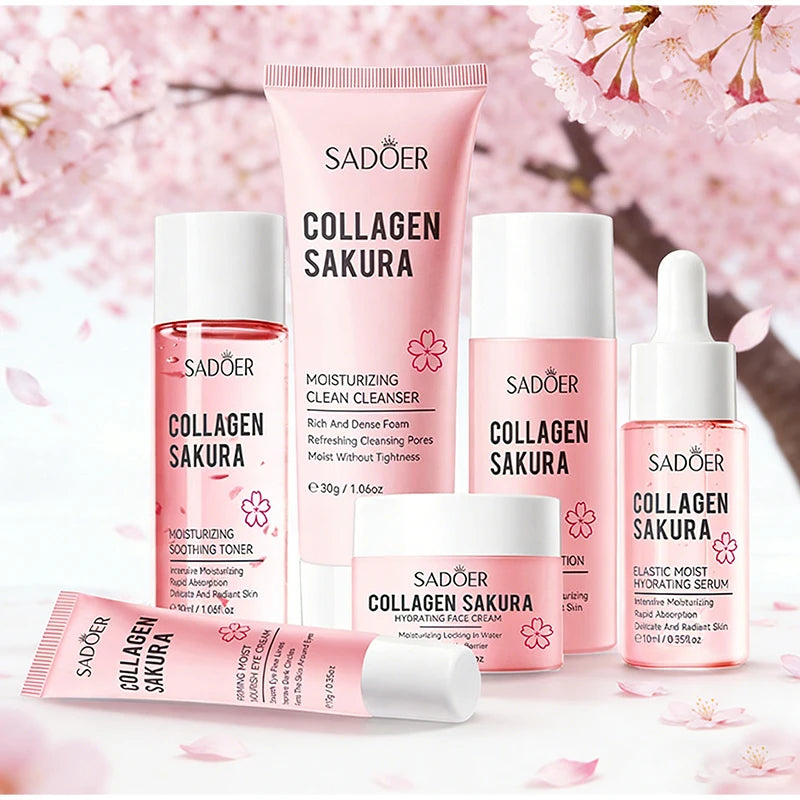 Korean Sakura Skin Care Sets Moisturizing Nourishing Face Cream Serum Toner Lotion Eye Cream Face Skin Care Gift Box Set