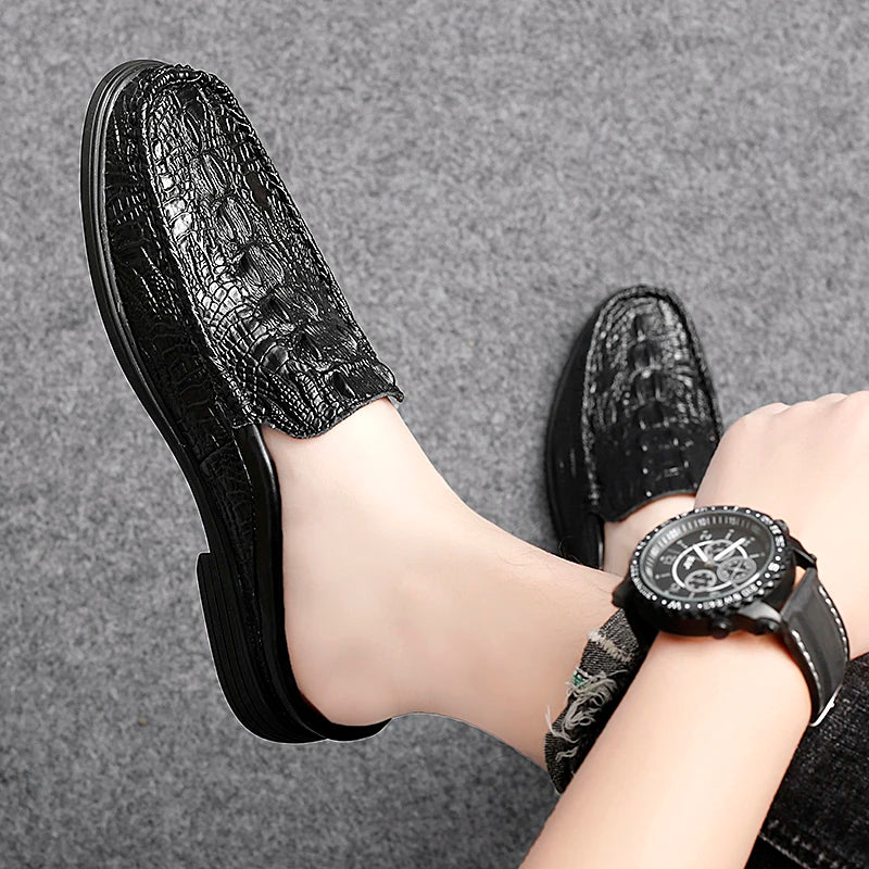 Black Half Shoes for Men Leather Shoes Men Mules Casual Shoes Men Fashion Social Big Size Mocassin Elegantes Walking Shoes