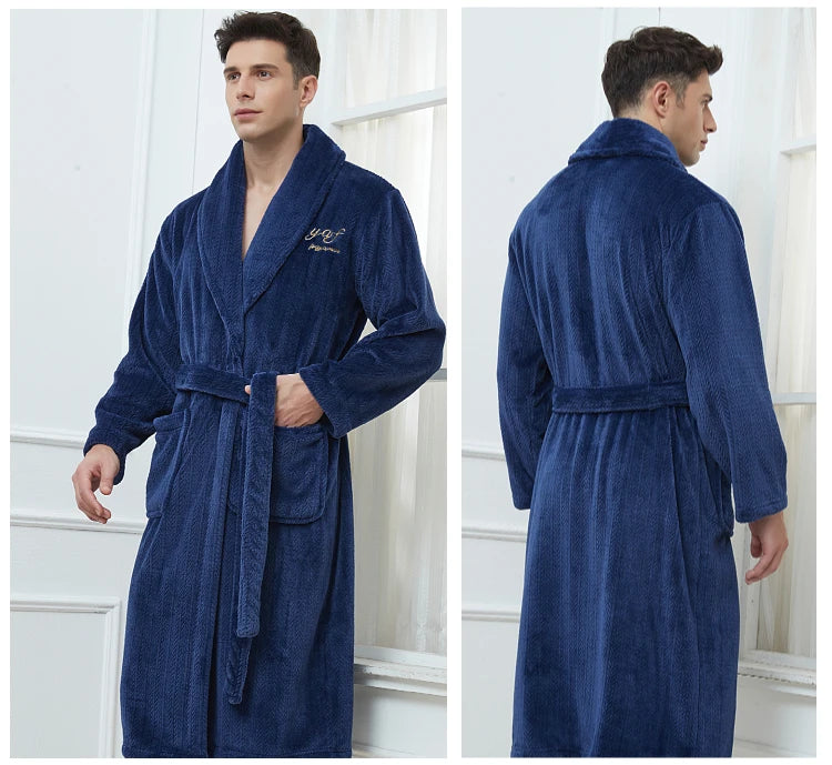 Plus Size 3XL 4XL Men Flannel Robe Winter Thickened Sleepwear Kimono Bathrobe Gown Warm Coral Fleece Loose Home Wear Nighwtear