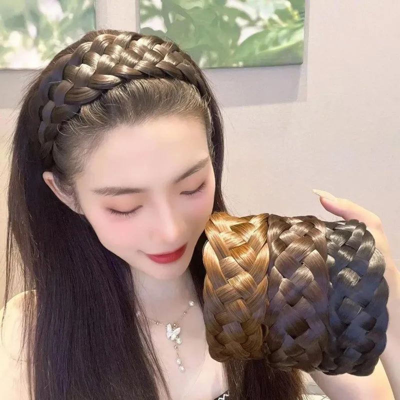 2023 Wig Headbands for Women Wide Fishbone Braids Hairbands Handmade Head Hoop Hair Styling Headwear Accessories Gift