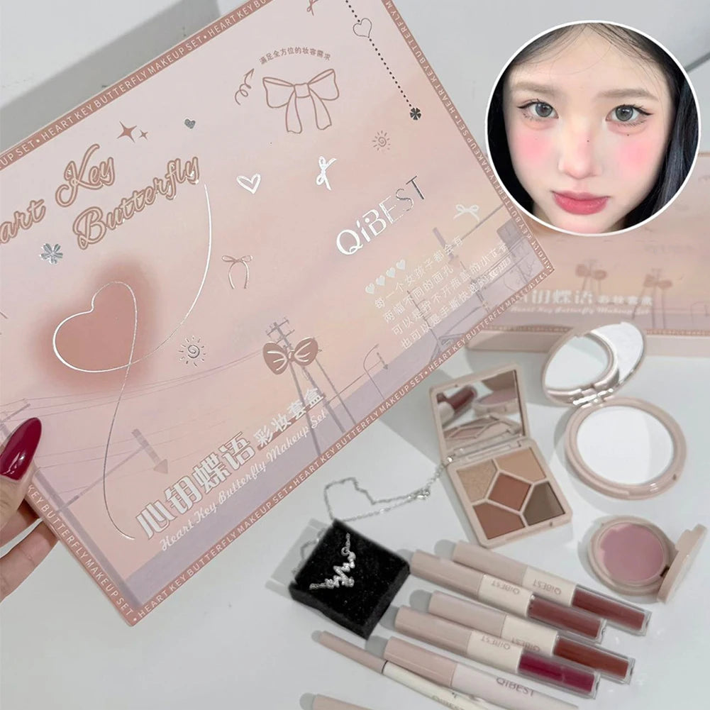 Face Makeup Set Double End Lip Glaze, Pressed Powder,Blush,Eyeshadow, Eyebrow Pen,Eyeliner,Lip Oil Gift Cosmetics