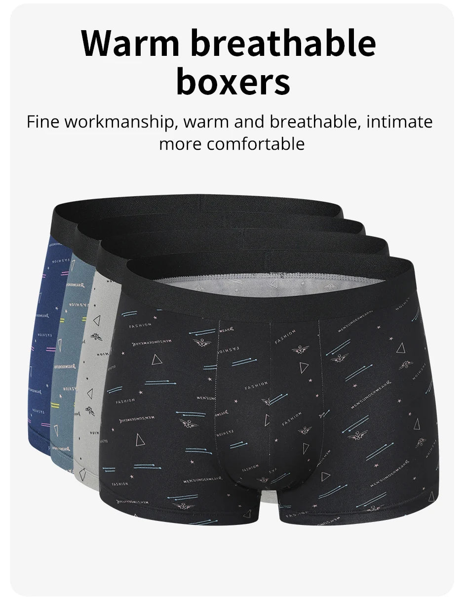 4 Pieces European and American Size MEN'S FASHION Printed Boxer Underwear Comfortable Swimming Trunks Oversized Underwear Shorts