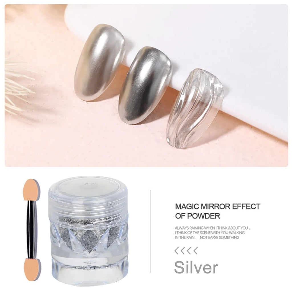 3-piece mirror-finish nail polish powder set, perfect for DIY nail art and creating captivating artistic nail designs. A great t