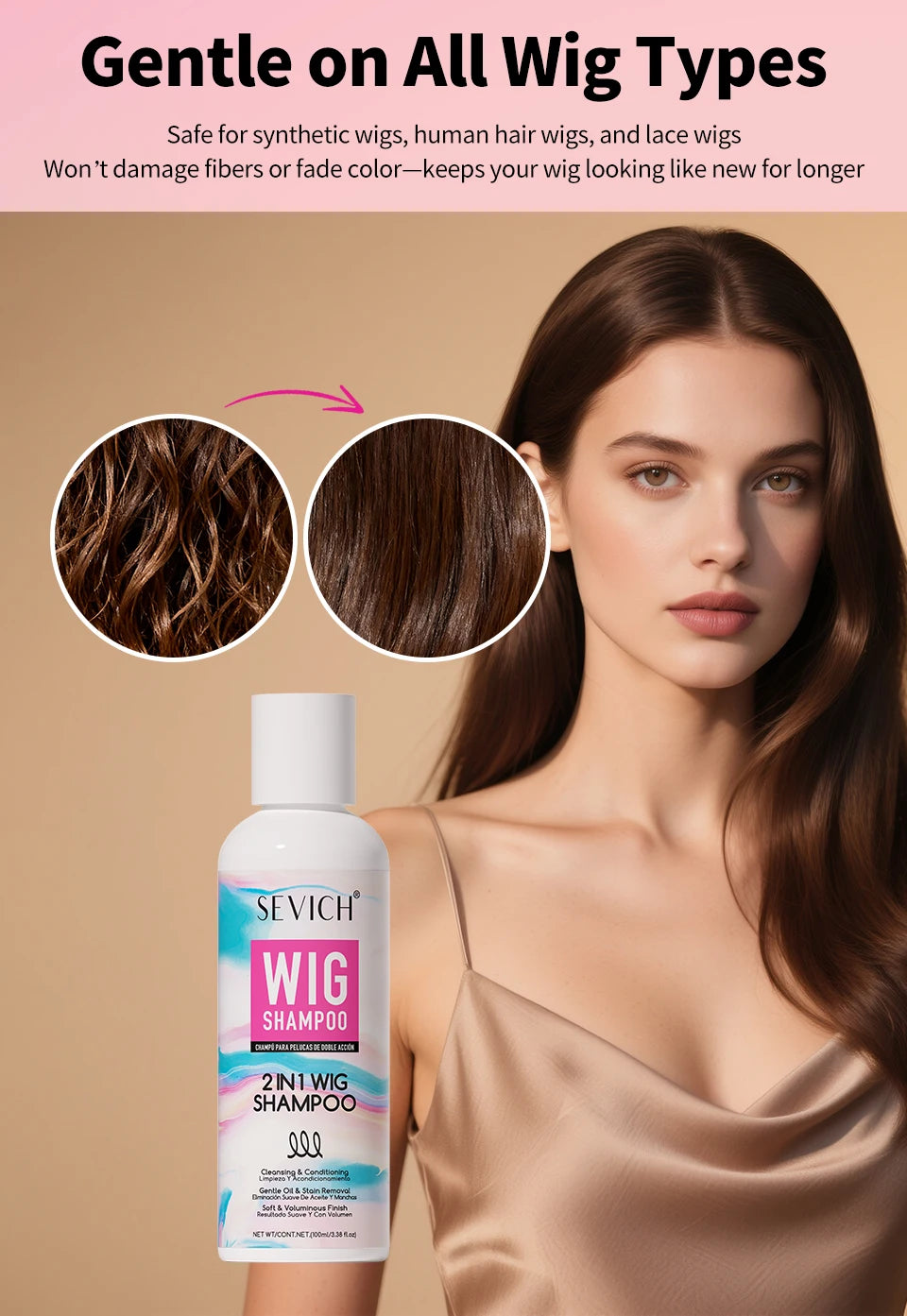 2 IN 1 Wig Shampoo For Synthetic Hair Soak & Rinse Deep Cleansing Revitalizes, Moisturizes Anti-Frizz Softening Wig Care Product
