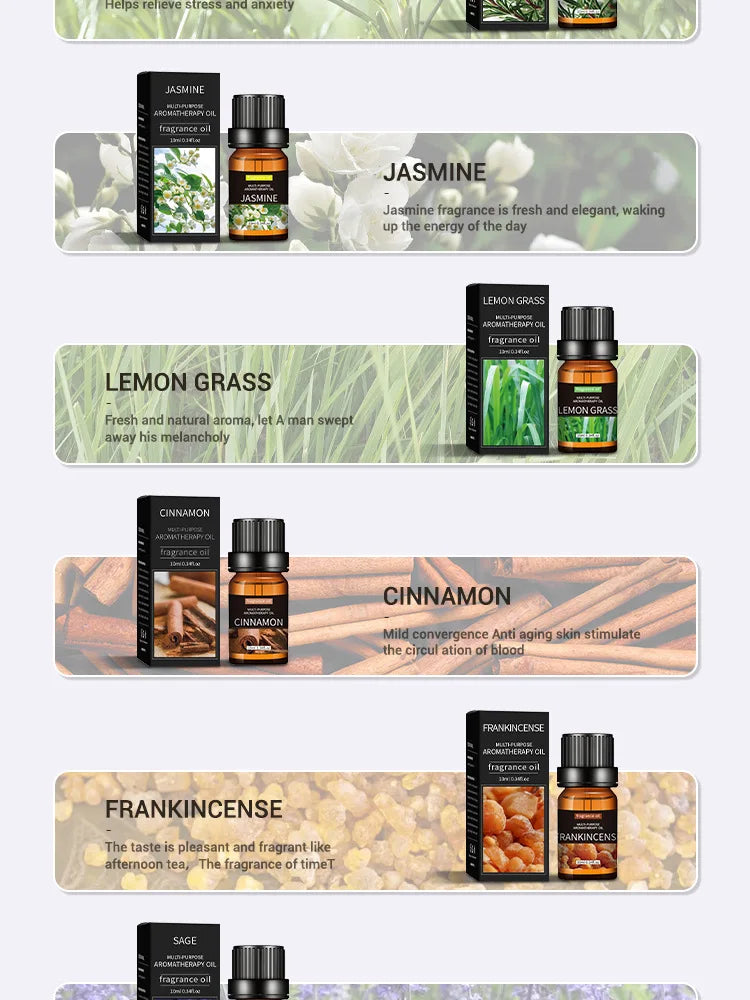 20 Flavors Essential Oils for Aroma Diffuser Air Humidifier Home Water-soluble 10ml Air Freshener Scents Fragrance Oil Perfume