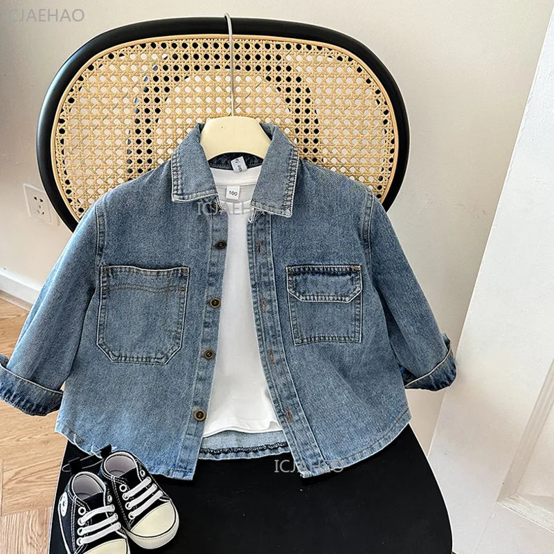 ‌2026 Mother-Child Mother and Son Daughter Matching Fashion Outfits Denim Jacket & Shirt Casual Kids and Adults Tops Autumn