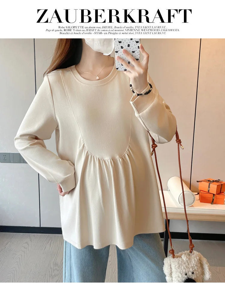 Maternity Sweatshirt Spring Autumn Simple Casual Cute Loose Slim Comfortable Round Neck Long Sleeve Sweatshirt For Pregnancy
