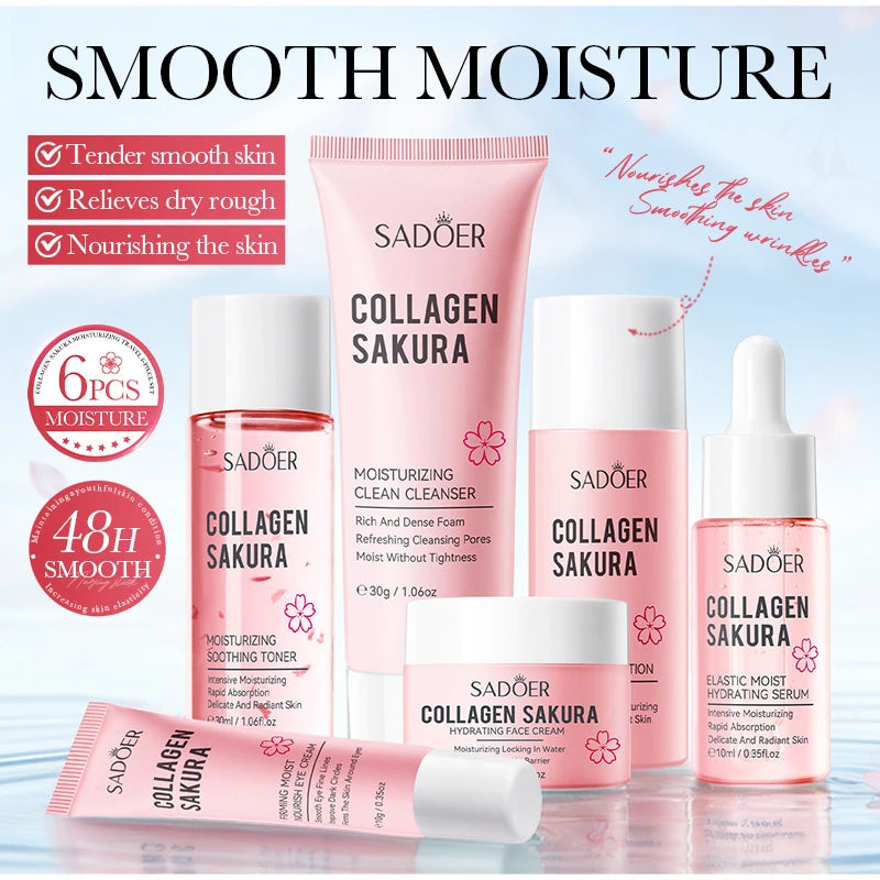 Korean Sakura Skin Care Sets Moisturizing Nourishing Face Cream Serum Toner Lotion Eye Cream Face Skin Care Gift Box Set