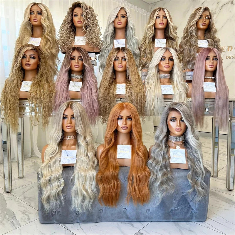 Wig female Synthetic Hair Brown Blonde Highlights Short Bob Shoulder Wigs 13x4 Glueless High Quality Full Enough miku cosplay