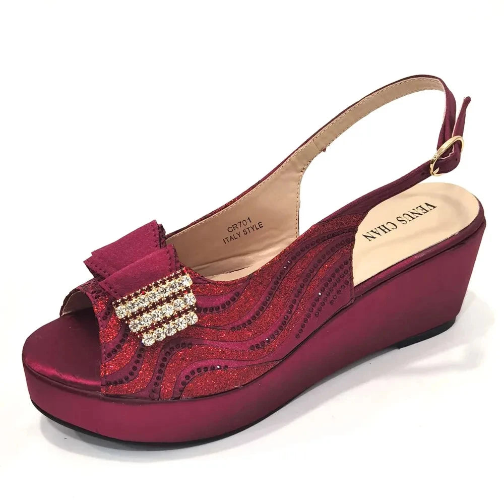Sandals Italian Fashion Casual Flat Slippers Hollowed Out With Diamonds Women's Shoes African Party Outdoor Shoes