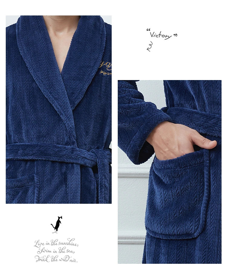 Plus Size 3XL 4XL Men Flannel Robe Winter Thickened Sleepwear Kimono Bathrobe Gown Warm Coral Fleece Loose Home Wear Nighwtear