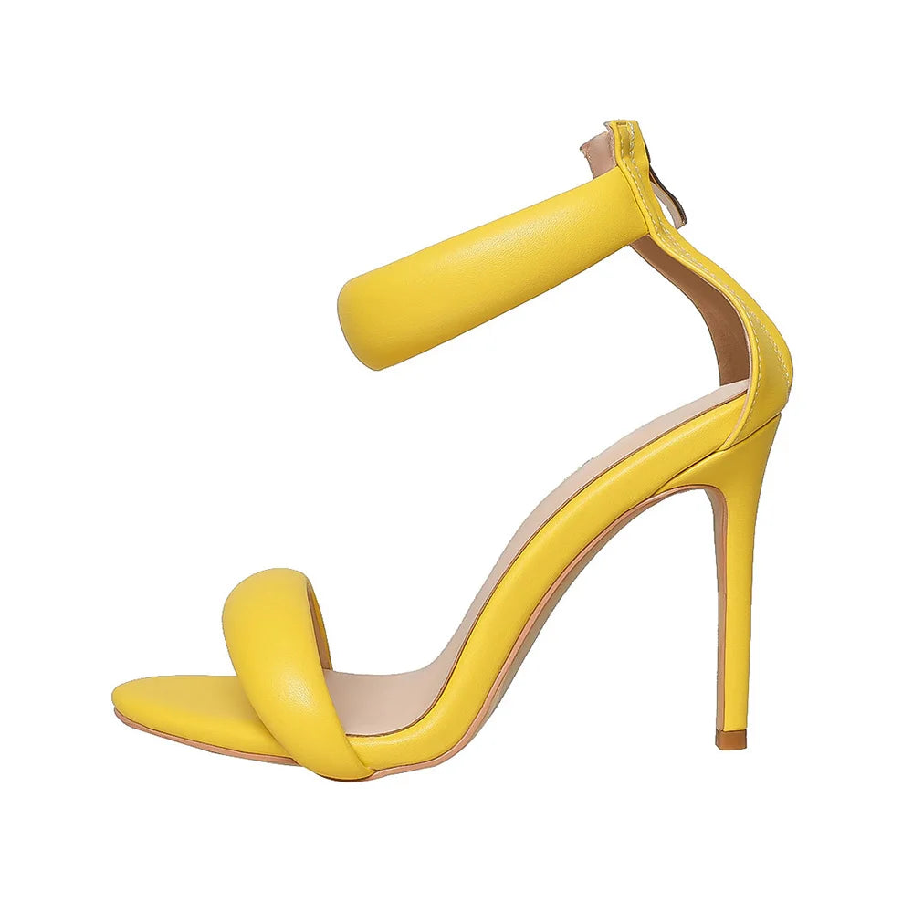 Sandals Women 2025 Concise Style One-strap Sandals for Girls Women Sexy Stiletto Heel Back Zip Cover Heels Summer Sandalias Gold