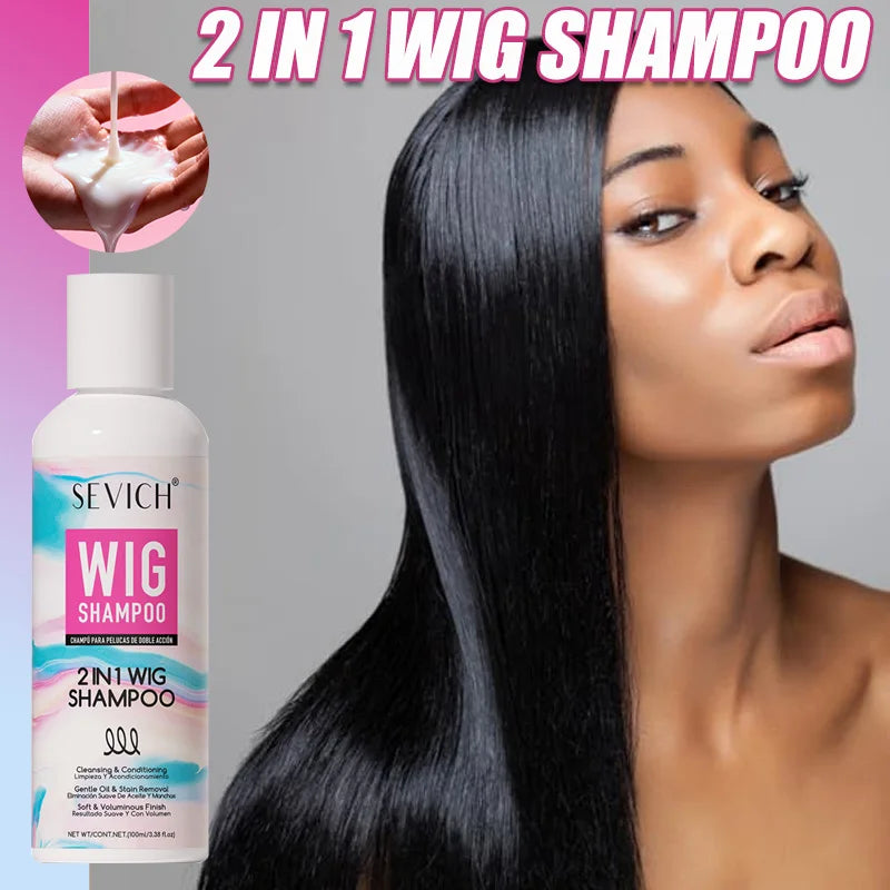 2 IN 1 Wig Shampoo For Synthetic Hair Soak & Rinse Deep Cleansing Revitalizes, Moisturizes Anti-Frizz Softening Wig Care Product