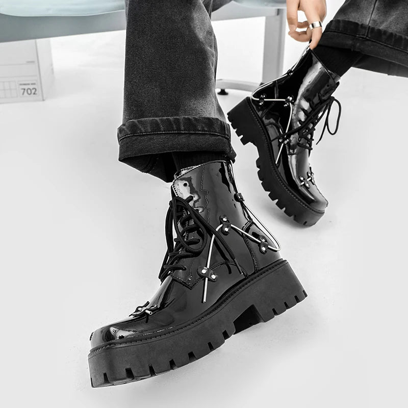 Brand New Black Brogue Shoes Men Classic Platform Oxford Dress Shoes Men Retro Patent Leather Footwear Low-Ankle Party Shoes