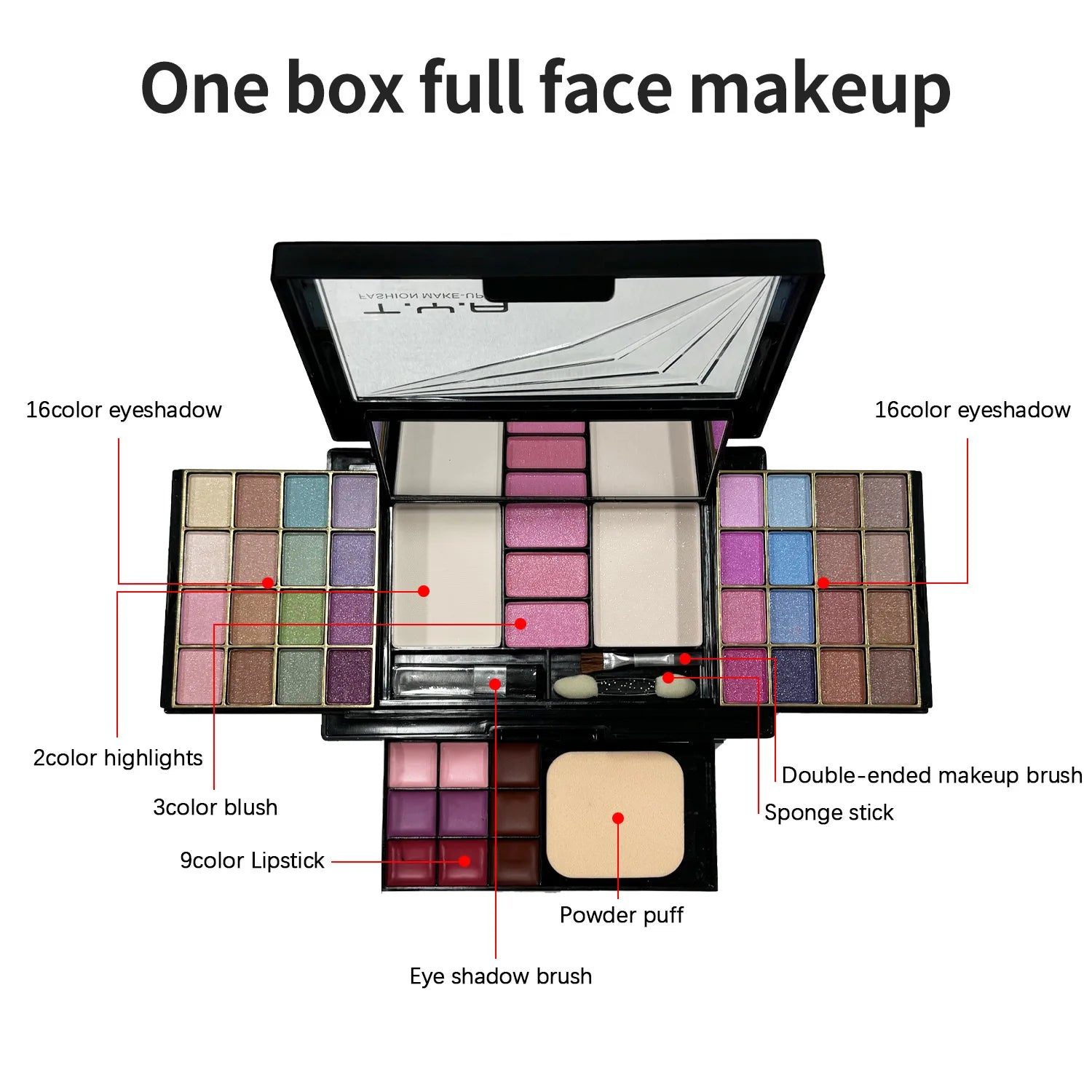 Marie Kit de Maquillaje Completo Multifuncional para Mujer — Caja Todo en Uno con 46 Colores, Labiales, Sombras, Cejas, Brochas y Paleta de Maquillaje