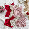 New solid color Sleepwear set sexy and comfortable halter shorts 6 piece women's pajama set