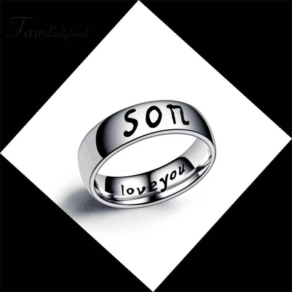 FairLadyHood Classic Stainless Steel Rings "love You MOM DaD SON DAUGHTER" Family Member Rings For Women Man Rings Jewelry
