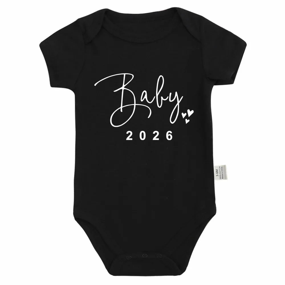 Baby 2026 Pregnancy Announcement Newborn Baby Bodysuits Cotton Summer Boys Girls Romper Jumpsuit Clothes Outfit