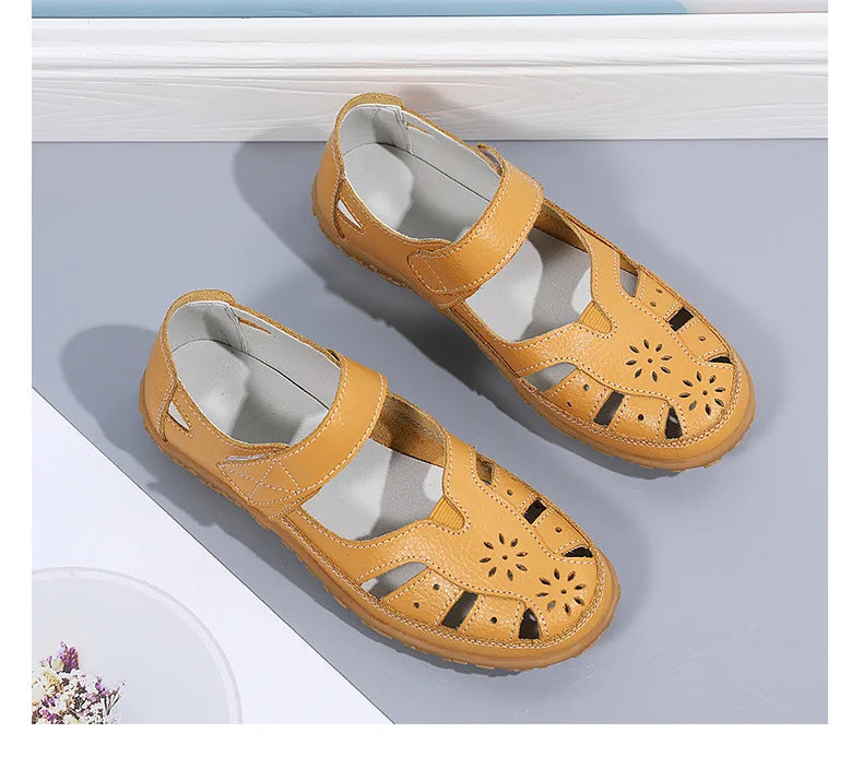 Sandals Summer Breathable Leather Slippers Women Fashion Non-Slip Casual Roman Shoes Ladies Sandals on Sale Off White Shose