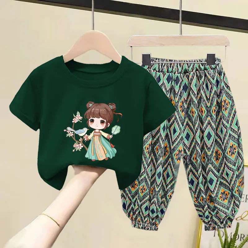 Kids Clothes Girl Sets Summer Little Girls Children Clothing Baby Suit Toddlers Girl T-shirt Short Sleeve Trousers 2pcs Cotton