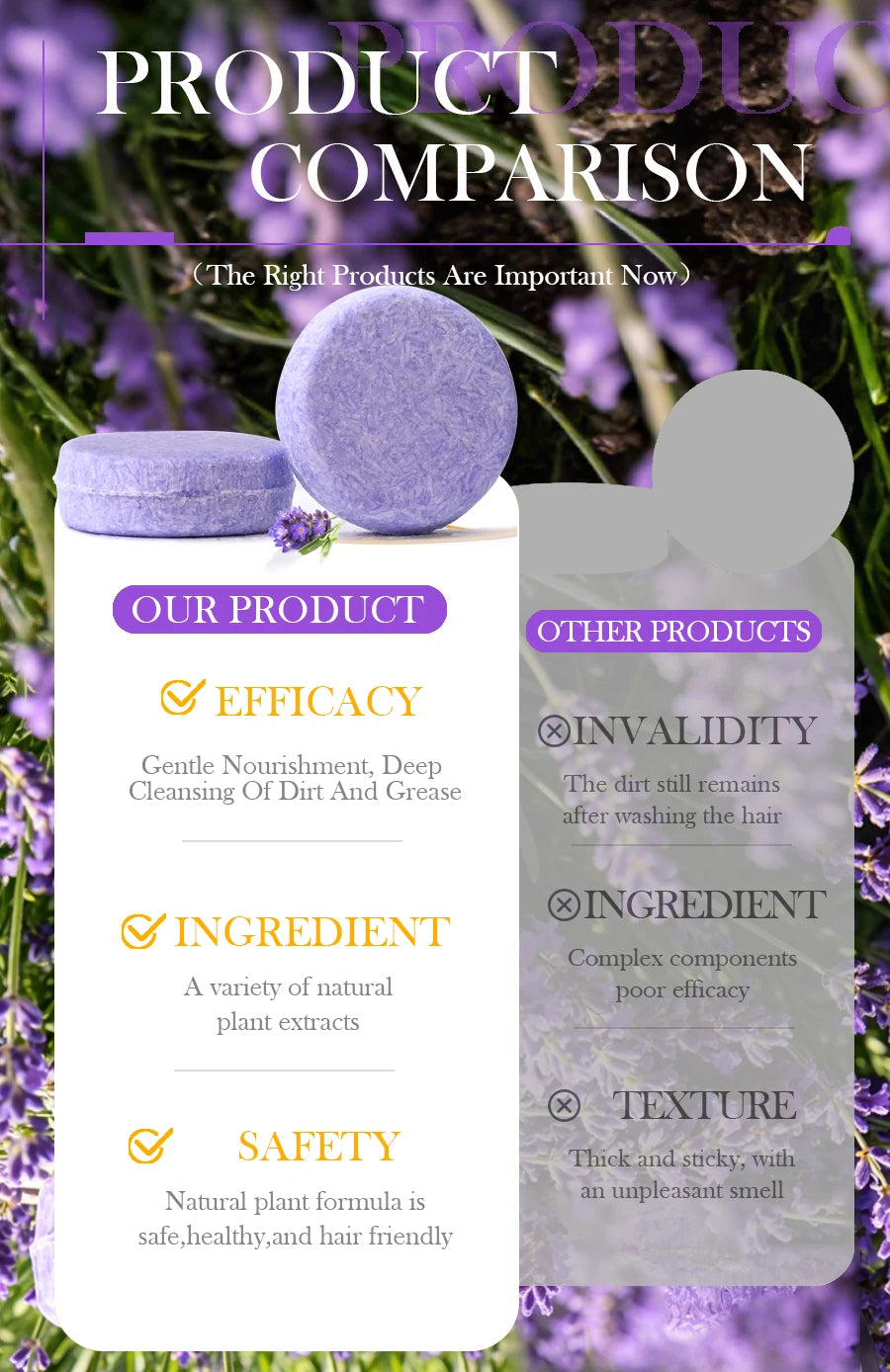 Lavender shampoo is refreshing, oil controlling, and smooth for hair, solving the problem of oily scalp without silicone oil res