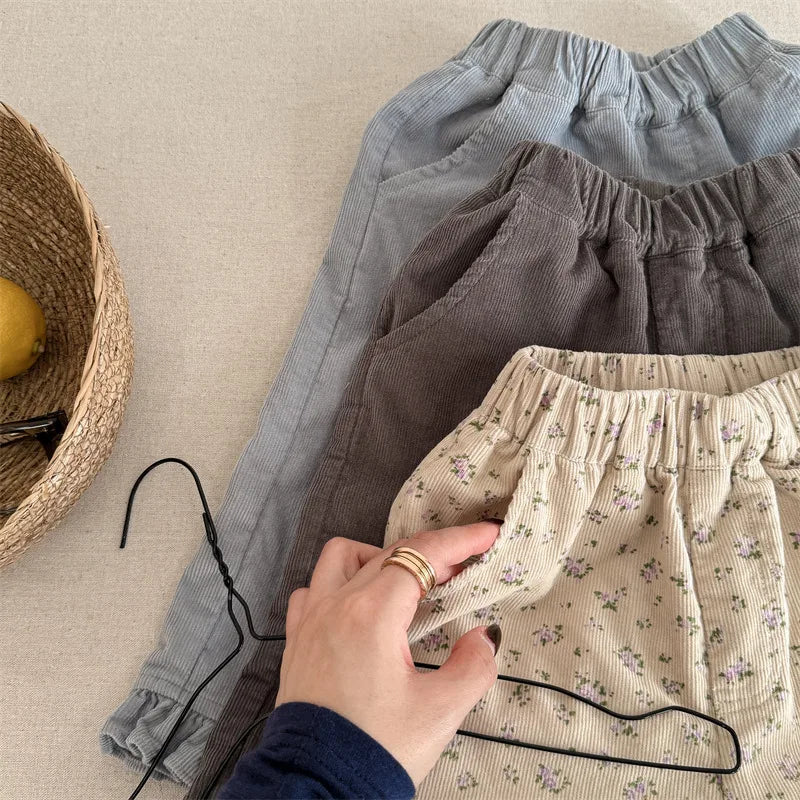 2026 Spring New Girls Cotton Loose Harem Pants Children Girl Clothes Casual Ankle-length Trousers Toddler Kids Corduroy Pants