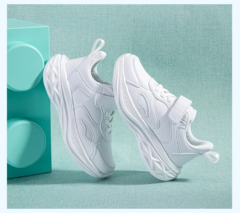 Kids White Leather Sneakers Lightweight Non-slip Casual Running Shoes for School Student Walking Outdoor Children Tennis